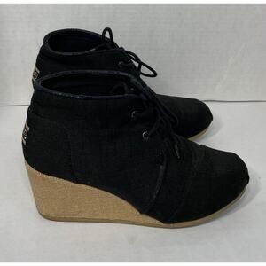 Bobs From Skechers Wedge Booties Black Wrap Style Heels Shoes Womens Size 7 W